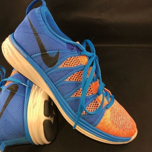 NIKE Air Zoom FLYKNIT Lunar 2 Blue Orange White Womens 8 US 39 EUR Running Shoes - Picture 3 of 14